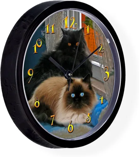 Vista 4 de CafePress Black Persian & Himalayan Cats Reloj de pared de 10 pulgadas para sala de estar, cocina u oficina
