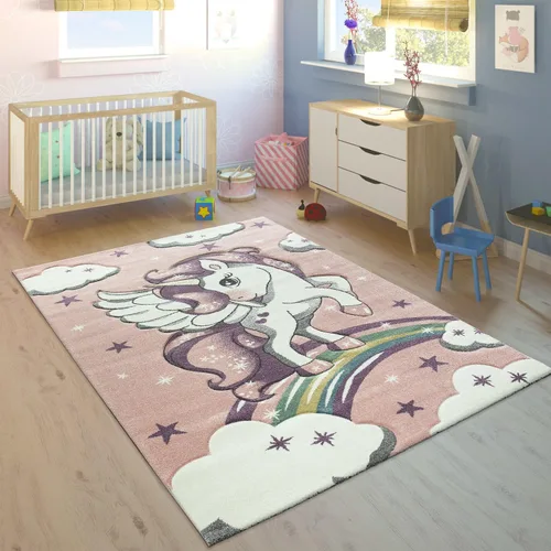 Vista 11 de Paco Home Alfombra infantil para habitación de los niños, unicornio dulce con cielo estrellado, tamaño: 2 pies 8 pulgadas x 4 pies 11 pulgadas, Rosa