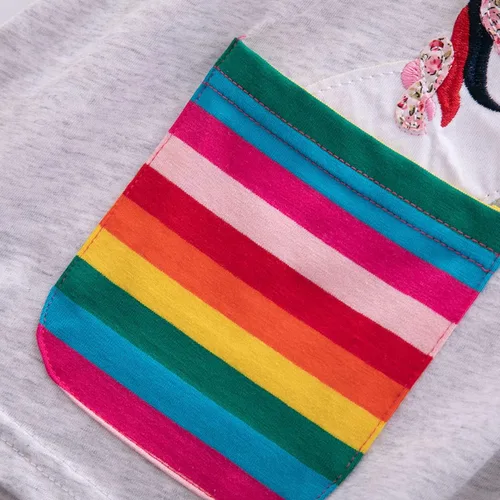 Vista 2 de Vestidos casuales de unicornio de algodón de manga corta y cuello redondo para niñas de 2 a 7 años