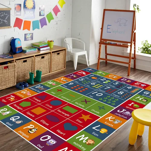 Vista 2 de ABC - Alfombra educativa para niños, con números de alfabetos, divertida, alfombra de juego para niños, tapete de piso con patrón de dibujos