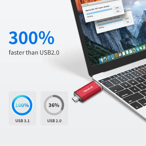 Vista 2 de Thkailar Unidad USB C de 128 GB, unidad USB 3.0 rápida de 120 MB/s para iPhone 15, MacBook, Android y PC, unidad flash tipo C de doble conector