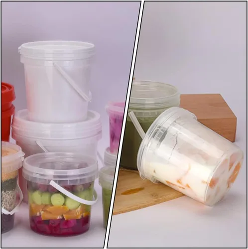 Vista 6 de UPKOCH 2 recipientes de plástico para almacenamiento de alimentos, cubo de helado de 32 onzas con tapa y asa, cubos de sopa transparentes