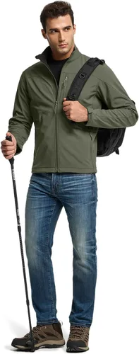 Vista 3 de TSLA - Chaqueta de invierno Softshell con cierre completo para hombre diseño con forro de vellón impermeable y resistente al viento para deportes al