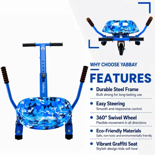Vista 6 de Eco-Friendly Hoverboard Seat Attachment Colorful Printed Seat, Swivel Wheel & Adjustable Length, Fits 6.5", 8", 8.5" & 10" Hoverboards for Kids &