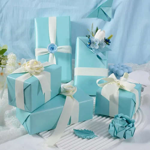 Vista 5 de Papel de regalo azul claro mate, papel de regalo reversible Pearly-Lustre