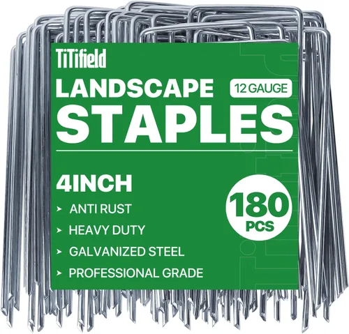 Vista 9 de Grapas de Paisaje 4 Pulgadas Paquete de 50 Estacas de Jardín Galvanizadas Pinos de Paisaje Anti-Óxido para Tela de Barrera de Malezas, Césped