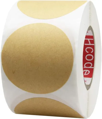 Vista 4 de Hcode Pegatinas de papel kraft con círculos naturales, color marrón, 1.5 pulgadas, calcomanías adhesivas de precio en blanco, 500 piezas por rollo