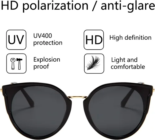 Vista 4 de FEISEDY Gafas de sol polarizadas vintage de ojo de gato para mujer, gafas de sol redondas de gran tamaño, antirreflejos B7000