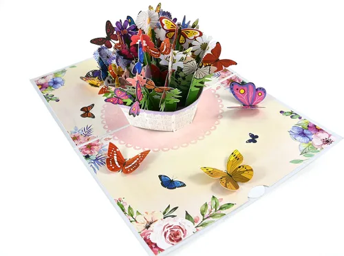 Vista 6 de Teabug Cards Cesta de coloridas mariposas emergentes, tarjeta de cumpleaños, tarjeta del día de la madre, tarjeta de recuperación, tarjeta