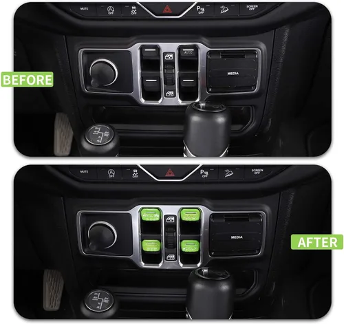Vista 2 de Cubierta de botón para interruptor de ventana, accesorios interiores para Jeep Wrangler JL JLU y Gladiator JT 2018-2025 (verde)