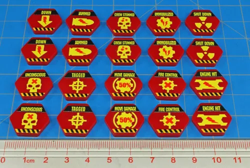 Vista 3 de LITKO Juego de fichas de efectos de daño Mecha Compatible con BattleTech Fichas hexagonales rojas (efectos de daño)