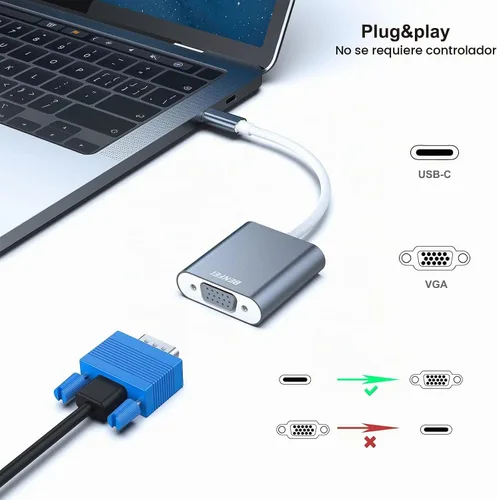 Vista 2 de BENFEI Adaptador USB C a VGA, adaptador Thunderbolt 3/4 a VGA compatible con iPhone 15 Pro/Max, MacBook Pro/Air 2023, iPad Pro, iMac, S23, XPS 17