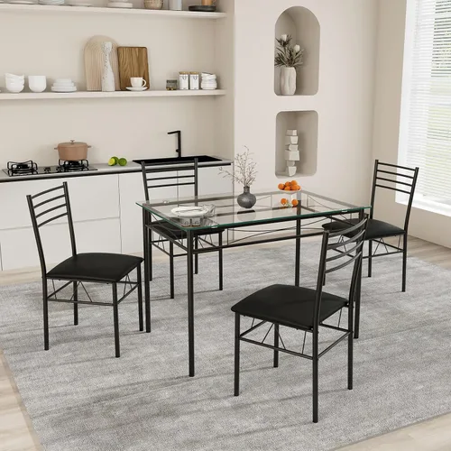 Vista 6 de NAFORT Juego de mesa de comedor de 5 piezas para 4, moderna mesa de cocina de vidrio templado de 3/8 pulgadas con 4 sillas de comedor tapizadas
