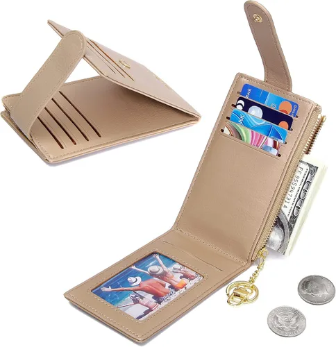 Vista 3 de Badiya Tarjetero para mujeres con RFID, carteras delgadas, plegables, tarjetero multifuncional, monedero
