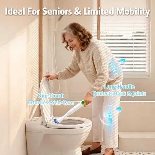 Vista 6 de AIR U+ Cepillo de inodoro eléctrico manos libres para personas mayores y hogares ocupados, no se dobla, limpia sin esfuerzo con cabezales