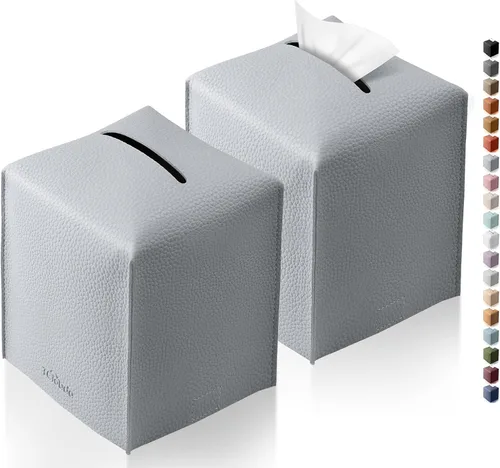 Vista 12 de Funda cuadrada para caja de pañuelos de piel sintética moderna para decoración creativa, paquete de 2, ideal para baños, oficina, coche, mesita