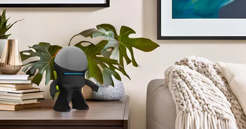 Vista 2 de Splin Soporte de mesa compatible con Amazon Alexa Smart Speaker Echo Dot (4ª y 5ª generación) y Apple HomePod Mini, Mr. Bill (negro)