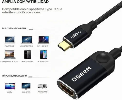Vista 2 de QGeeM - Adaptador USB C a HDMI, cable adaptador 4K USB tipo C a HDMI [compatible con Thunderbolt 3/4], adaptador HDMI para portátil MacBook Pro/Air