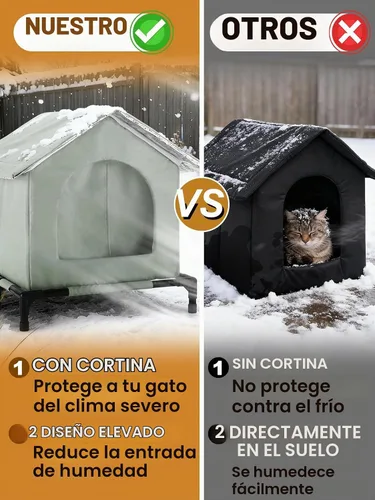 Vista 2 de Casa elevada para gatos al aire libre – Refugios resistentes a la intemperie para gatos para invierno, casa impermeable para mascotas para mantener