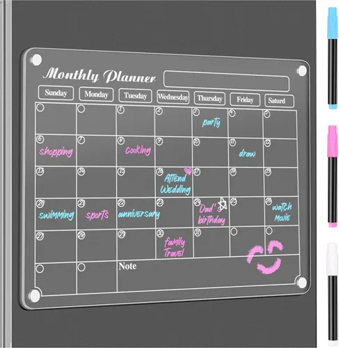 Vista 10 de DIYMAG Almohadillas de Planificación Paquete de 3 Calendario Magnético Acrílico de Borrado en Seco para Refrigerador, 15"x11" Juego 2026 Magnéticos