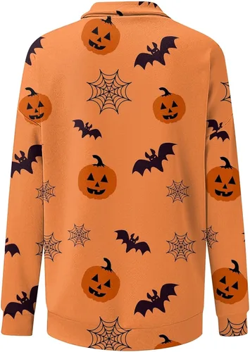 Vista 3 de Sudaderas de Halloween para mujer, de manga larga, con estampado de corbata, cremallera, sudaderas con capucha, tallas S-3XL