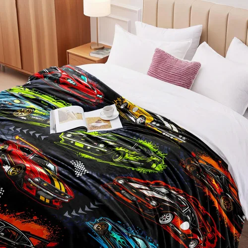 Vista 4 de Racing Car Blanket Car Gifts for Boys Kids Soft Cozy Flannel Unique Racing Cars Stuff Throw Blanket Cool Cars Lovers Gifts for Girls Baby Birthday