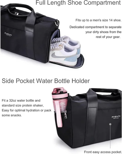 Vista 4 de Bolsa de gimnasio para mujer con compartimento para zapatos y bolsillo para artículos húmedos, bolsa de lona para viajes, deportes, fitness