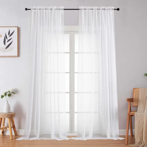 Vista 217 de 2 paneles de cortinas traslúcidas blancas para dormitorio, sala de estar, 96 pulgadas de largo, modernas, suaves, ligeras, con bolsillo para barra