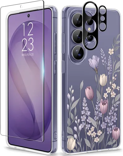 Vista 78 de GVIEWIN Funda para Samsung Galaxy S25, transparente, delgada, no 1-Floratopia/Colorido