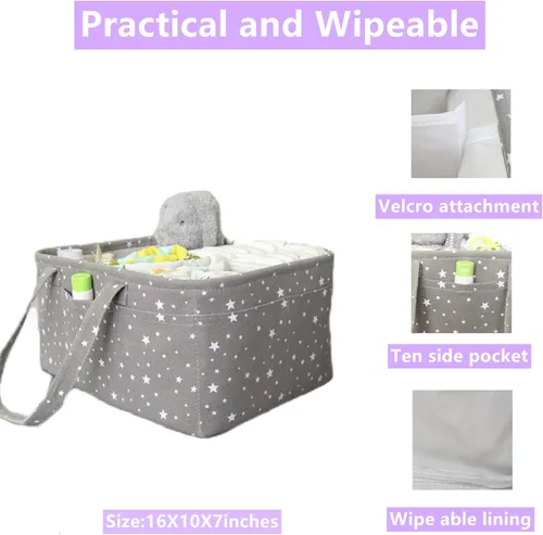 Vista 5 de Organizador de pañales para bebé Cesta de almacenamiento para regalos de baby shower para niña o niño Portátil Grande Porta pañales para cambiador