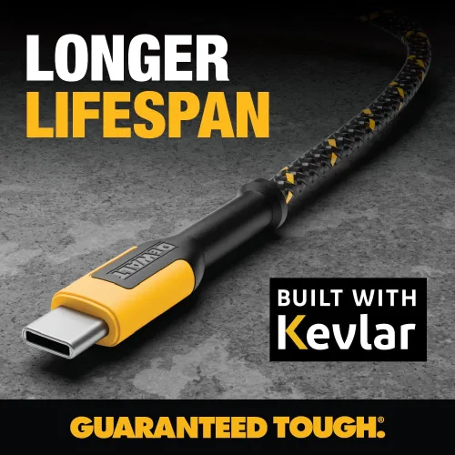 Vista 3 de DEWALT Heavy Duty USB C Cable, Jobsite 60 Watt USB C Cable, High Speed Type-C to Type-C, Fast Charge PD USBC Fast Charging Cord for iPhone 17/16/15