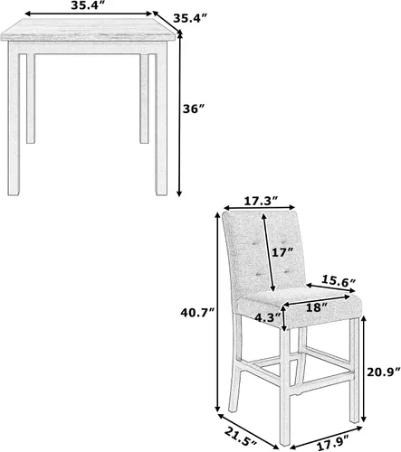 Vista 3 de Elegante juego de mesa de comedor, juego de comedor cuadrado de 5 piezas con altura de mostrador con 4 sillas tapizadas de respaldo alto, diseño