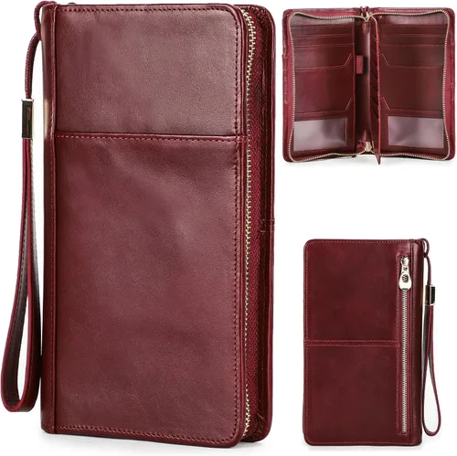 Vista 12 de Funda de cuero de grano superior para pasaporte de viaje para hombre y mujer, hecha a mano para 4 pasaportes y múltiples tarjetas, bloqueo RFID
