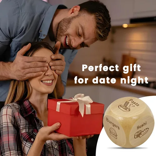 Vista 4 de 2 piezas de dados de madera para juegos de decisión de comida, dados para noche de citas, regalo para parejas, para él o ella, para cumpleaños