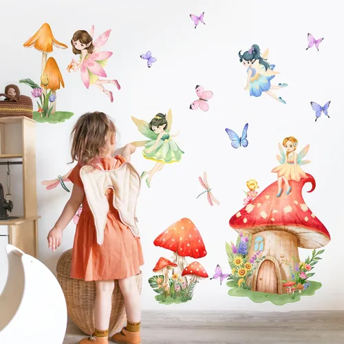 Vista 9 de Supzone Pegatinas de Pared de Hada de Flores Calcomanías de Pared de Niña Mariposa Pegatinas de Arte de Pared de Vinilo Removible para Niñas Bebé