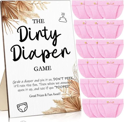 Vista 17 de Roowest 51 Piezas Juegos de Pañales Sucios para Baby Shower Letrero Divertido de Madera con 50 Piezas Mini Pañales de Fieltro Lindo para Fiesta