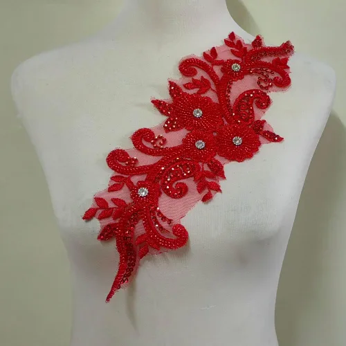 Vista 5 de Apliques de encaje con cuentas 3D Luz Lujo Ropa Collar Ramillete Bordado Accesorios (azul oscuro)