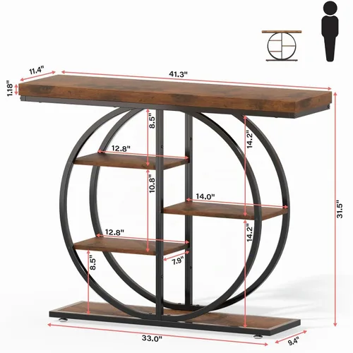 Vista 2 de LIFECHOVY Mesa Consola de 41.3" para Entrada, Mesa Industrial de Pasillo/Sofá con Estantes de Almacenamiento, Mueble de Acento Estrecho
