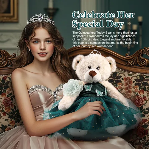 Vista 4 de Muñeca de quinceañera con vestido, decoración de quinceañera, regalos de decoración de quinceañera, OSO de peluche para 15 años con vestido, centro