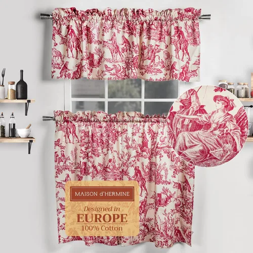 Vista 67 de Maison d' Hermine Juego de cortinas de cocina para ventanas, juego de cortinas de cocina 100% algodón, cenefas para el hogar [2 niveles