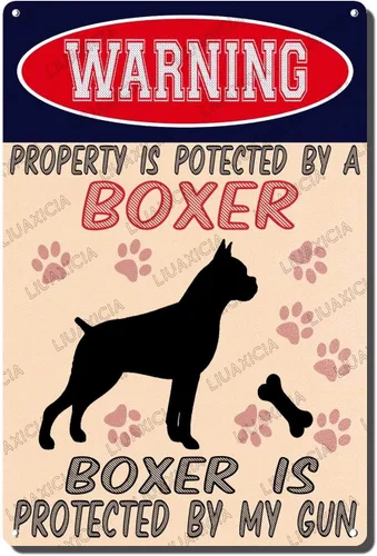 Vista 13 de LIUAXICIA Letreros divertidos de metal con texto en inglés "Warning Property is Potected by A American Bulldog is Protected by My Gun" The Coffee