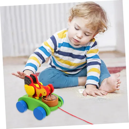 Vista 8 de Carro de madera educativo que tira del juguete Cognitive Developmental Push-Pull Animal con colores brillantes Material robusto