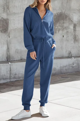Vista 75 de PRETTYGARDEN Conjunto de suéter de 2 piezas para mujer, sudadera con cremallera, pantalones deportivos, ropa casual
