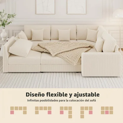 Vista 6 de Sofá modular seccional, sofá en forma de U de 6 piezas con otomana de almacenamiento