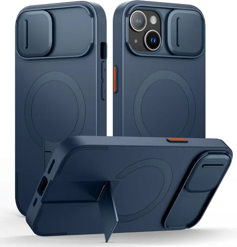Vista 40 de SURITCH Funda para iPhone 12/12 Pro con cubierta magnética para cámara deslizante y soporte ajustable, compatible con MagSafe, funda protectora Negro