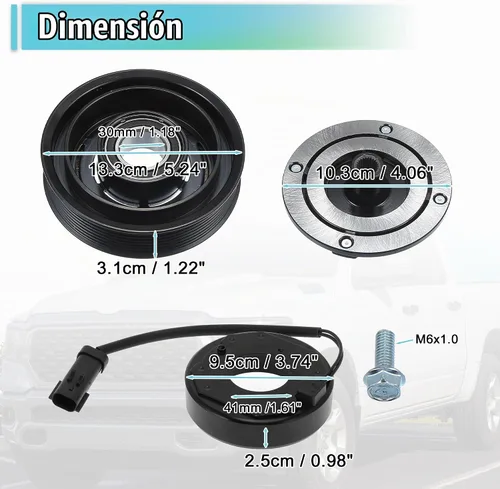 Vista 3 de X AUTOHAUX Kit de embrague del compresor de CA para Ram 1500 8CYL 5.7L 2003 2004 2005 2006 2007 2008 A/C embrague polea placa bobina reparación