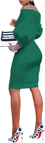 Vista 2 de Ophestin vestido midi para mujer, manga 34, hombros descubiertos, hasta la rodilla, para fiesta.