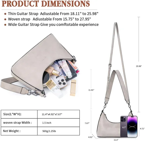Vista 5 de Caitina Bolso bandolera para mujer, bolsos pequeños de piel vegana, con 3 correas ajustables