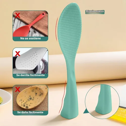 Vista 2 de FireKylin Cuchara de arroz de silicona con paleta antiadherente y soporte, cuchara para olla arrocera resistente al calor, cuchara para servir