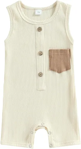 Vista 77 de Mameluco unisex de manga corta para bebé recién nacido, con botones, de una pieza, ropa de color sólido
